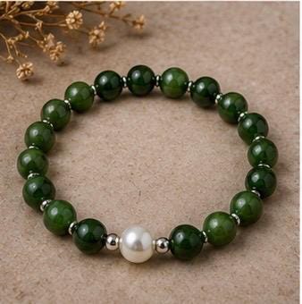 Moonlit Harmony Nephrite Jade & Pearl Bracelet
