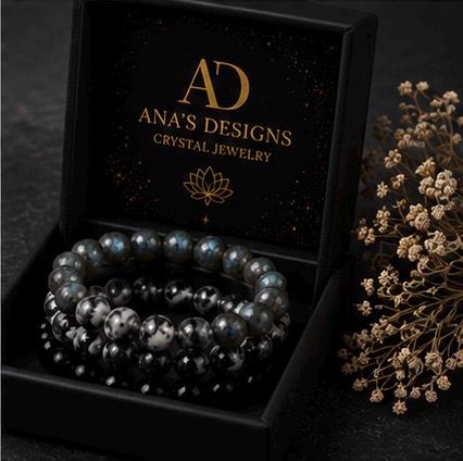 Scorpio zodiac Stack Bracelet Set – Labradorite, Obsidian, Tourmalinated Quartz