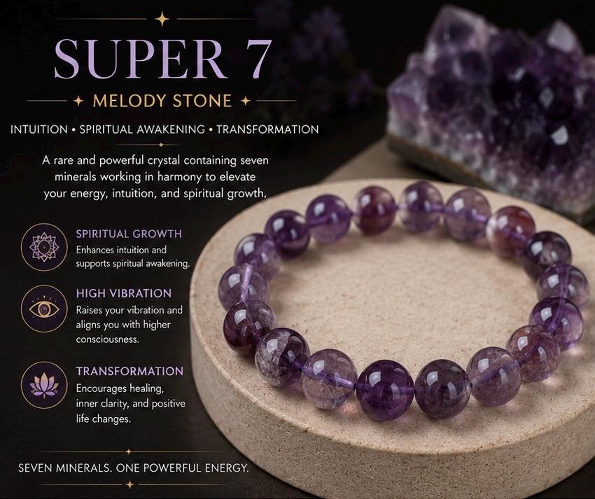 Super 7 Bracelet • Genuine Melody Stone • Spiritual Awakening & High Vibration Crystal