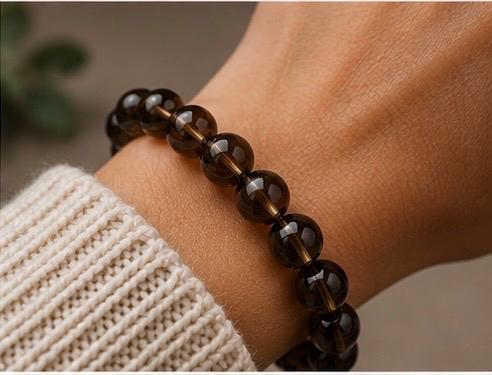 Smoky Quartz Bracelet 8 mm  • Genuine Grounding Crystal • Protection & Calm Energy