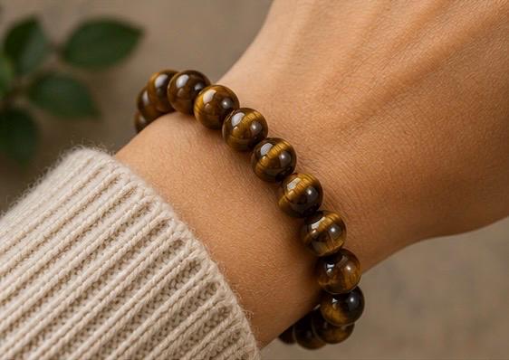 Tiger’s Eye Bracelet • 8mm Genuine Crystal Beads • Confidence & Protection Stone