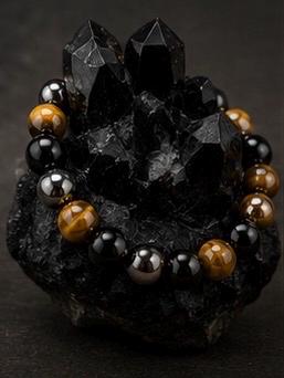 Triple pertection bracelet Black obsidian, gold tigers eye, and hematite