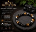 Triple pertection bracelet Black obsidian, gold tigers eye, and hematite