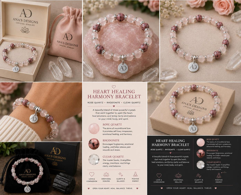 Heart Healing Harmony Bracelet Rose Quartz • Rhodonite • Clear Quartz