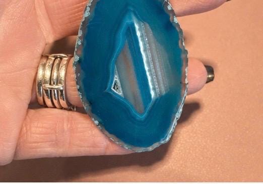 Blue Agate Slice Necklace | Handmade Black Beaded Pendant | Natural Crystal Jewelry