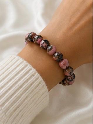 Shadow Bloom Black Stripe Rhodonite Crystal Bracelet