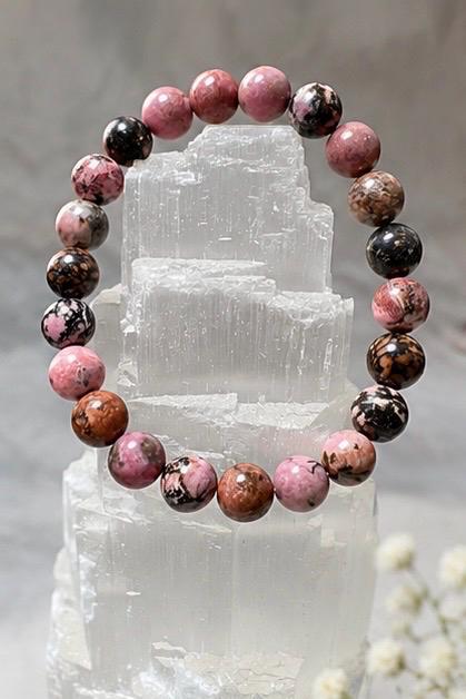 Shadow Bloom Black Stripe Rhodonite Crystal Bracelet