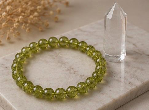 Verdant Light 8mm Peridot Crystal Bracelet