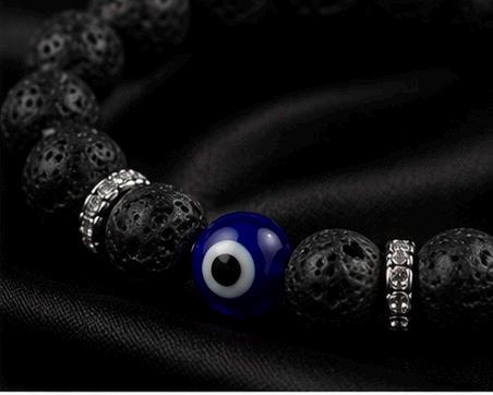 Obsidian Guardian 8mm Lava Stone Evil Eye Protection Bracelet