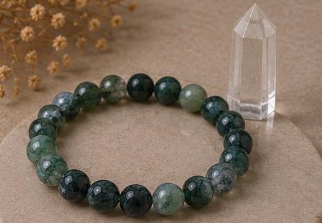 Forest Veil 8mm Moss Agate Crystal Bracelet