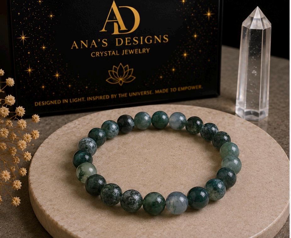 Forest Veil 8mm Moss Agate Crystal Bracelet