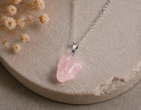 Blush Moon Rose Quartz Crystal Pendant