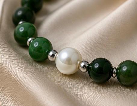Moonlit Harmony Nephrite Jade & Pearl Bracelet