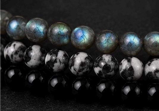 Scorpio zodiac Stack Bracelet Set – Labradorite, Obsidian, Tourmalinated Quartz