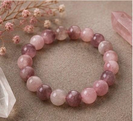 Strawberry Quartz Bracelet • 8mm Genuine Crystal Beads • Love & Emotional Healing