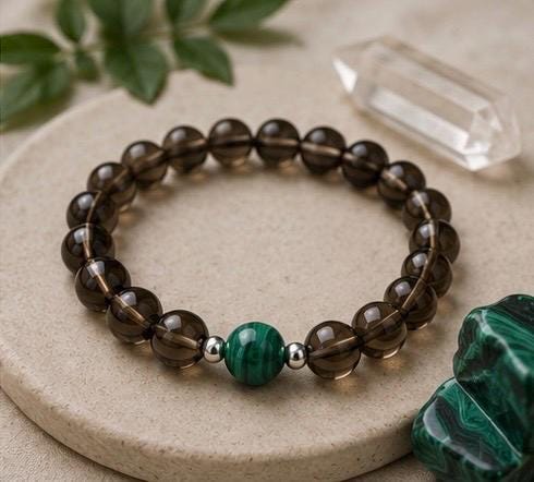 Smoky Quartz and  Malachite Bracelet • Grounding & Transformation Crystal Bracelet