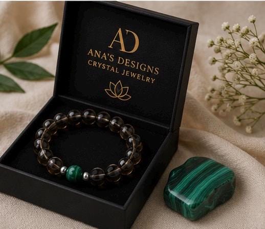 Smoky Quartz and  Malachite Bracelet • Grounding & Transformation Crystal Bracelet