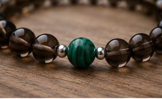 Smoky Quartz and  Malachite Bracelet • Grounding & Transformation Crystal Bracelet