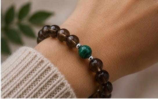 Smoky Quartz and  Malachite Bracelet • Grounding & Transformation Crystal Bracelet