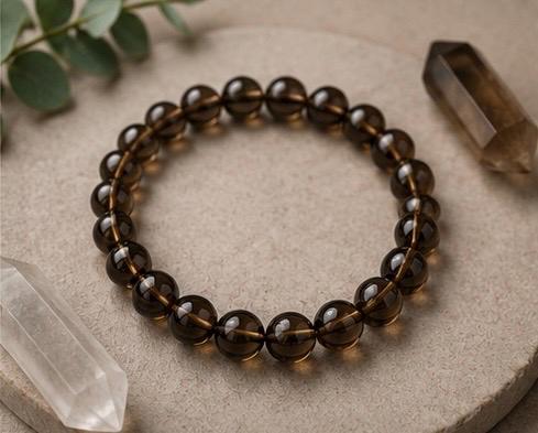 Smoky Quartz Bracelet 8 mm  • Genuine Grounding Crystal • Protection & Calm Energy