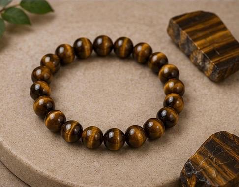 Tiger’s Eye Bracelet • 8mm Genuine Crystal Beads • Confidence & Protection Stone