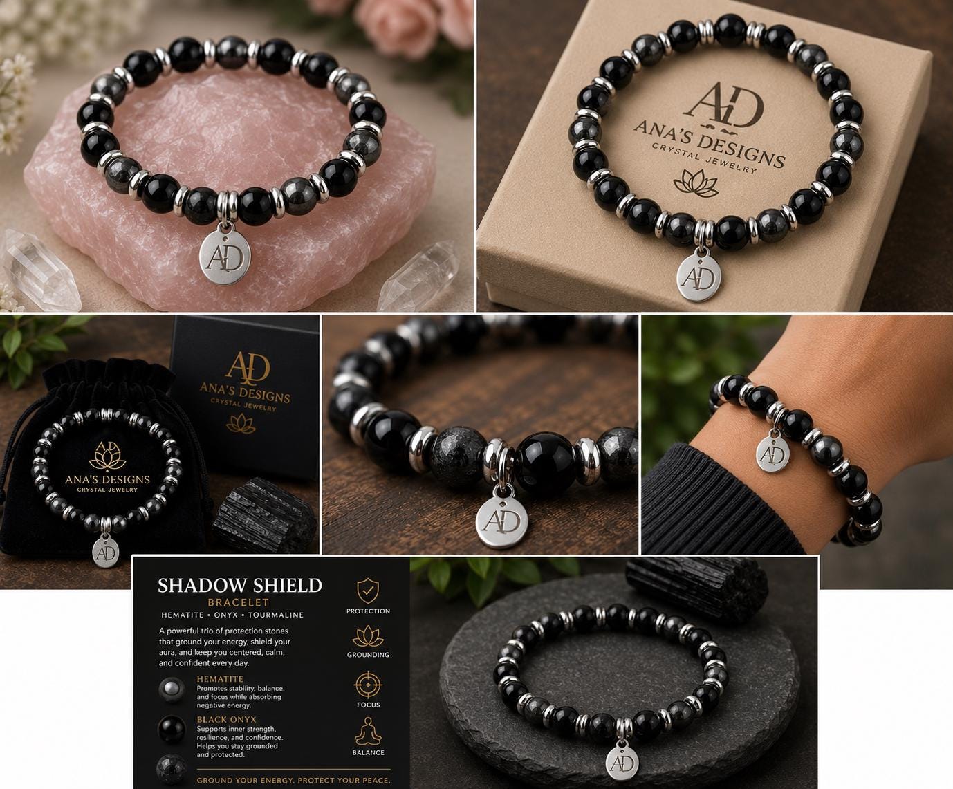 Shadow Shield Bracelet Hematite • Black Onyx • Black Tourmaline