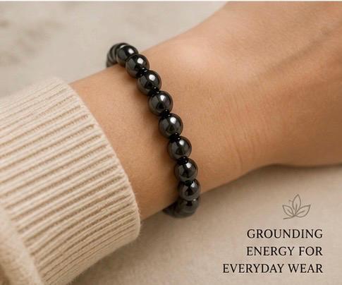 Natural Hematite Stretch Bracelet • Root Chakra Crystal Jewelry
