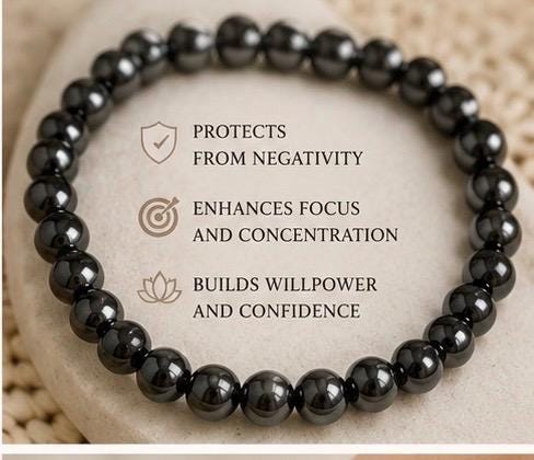 Natural Hematite Stretch Bracelet • Root Chakra Crystal Jewelry