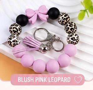 Silicone Bead Wristlet Keychain – Handmade Leopard Print Bracelet, Tassel Key Ring Holder