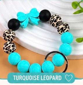 Silicone Bead Wristlet Keychain – Handmade Leopard Print Bracelet, Tassel Key Ring Holder