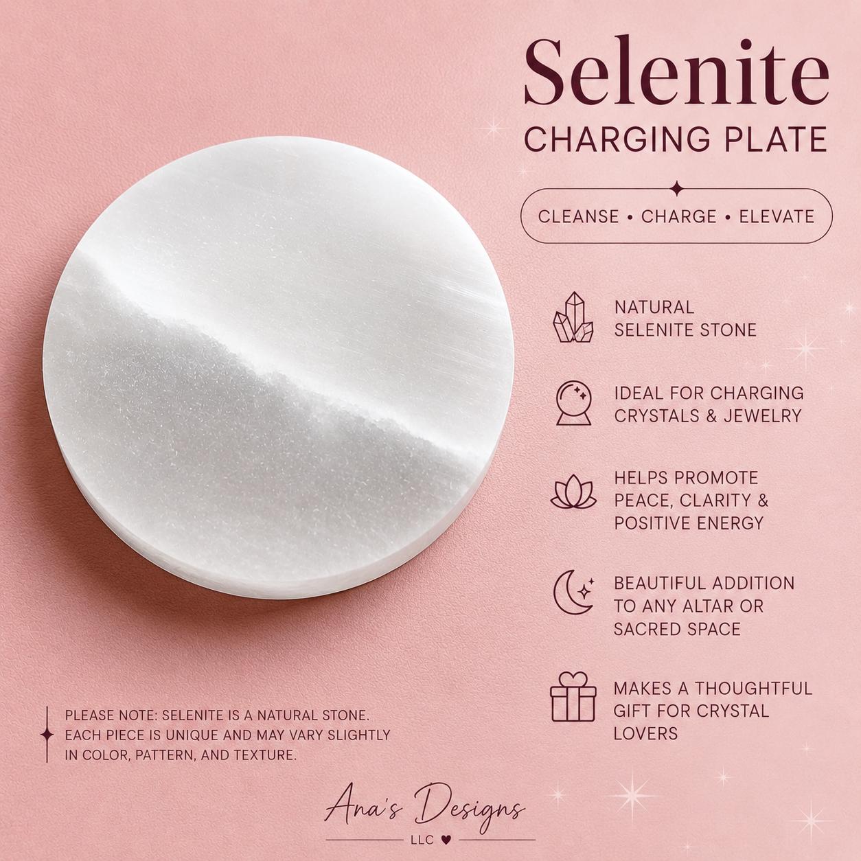 Selenite Charging Plates - ( round and 7 chakra stick available )Crystal Cleansing & Energy Charging