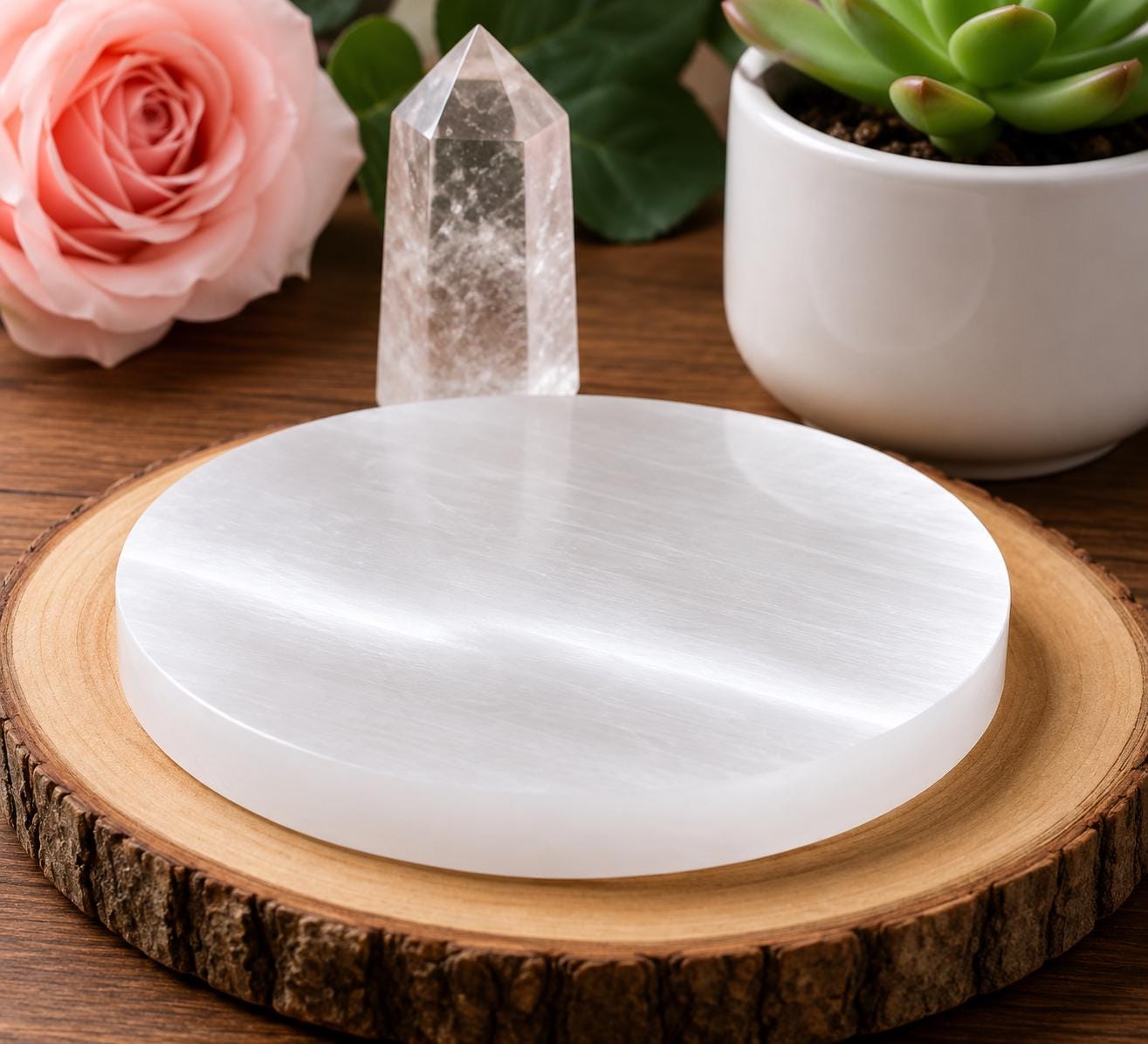Selenite Charging Plates - ( round and 7 chakra stick available )Crystal Cleansing & Energy Charging