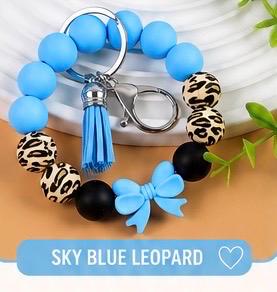 Silicone Bead Wristlet Keychain – Handmade Leopard Print Bracelet, Tassel Key Ring Holder
