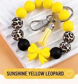 Silicone Bead Wristlet Keychain – Handmade Leopard Print Bracelet, Tassel Key Ring Holder