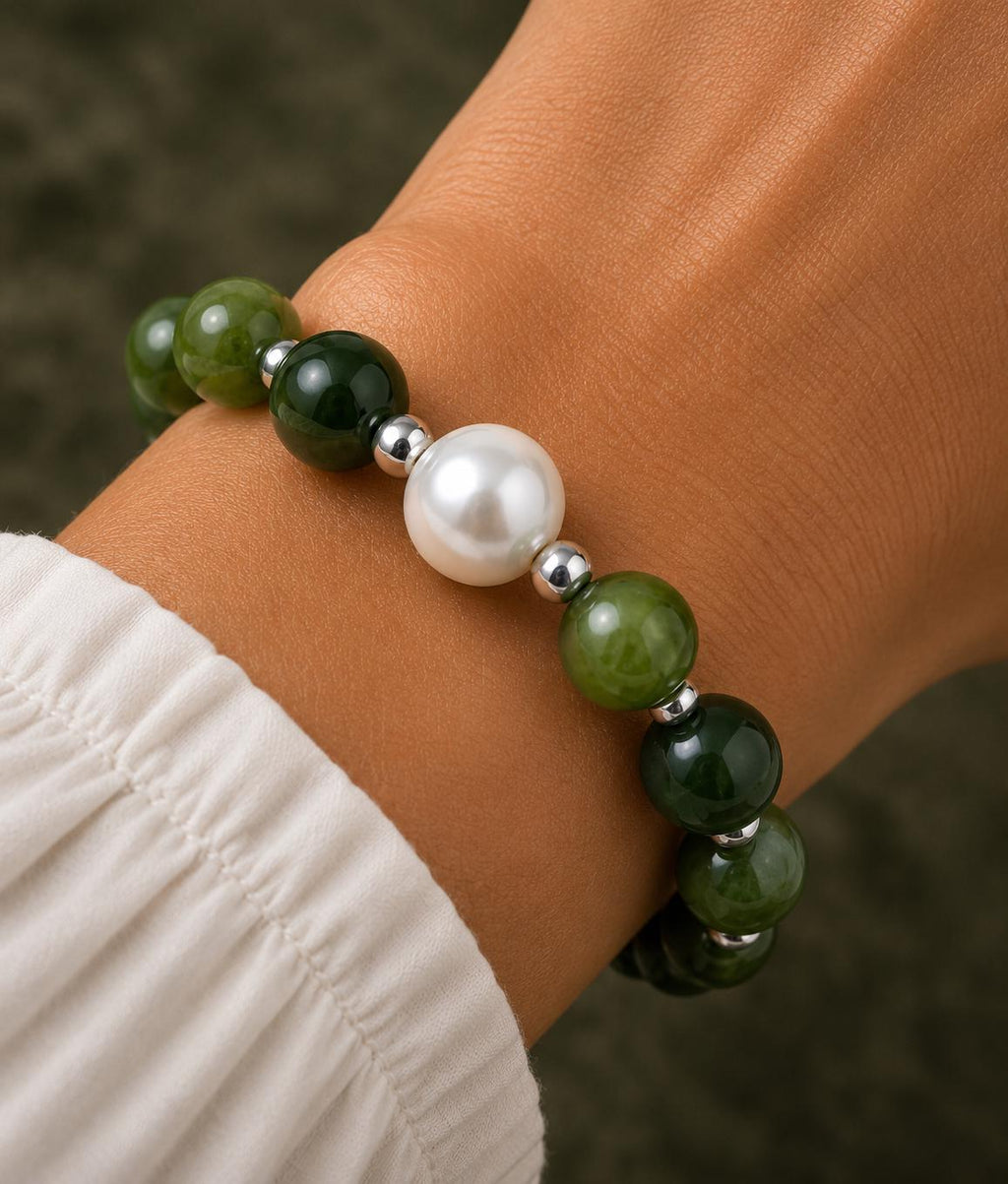 Moonlit Harmony Nephrite Jade & Pearl Bracelet