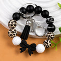 Silicone Bead Wristlet Keychain – Handmade Leopard Print Bracelet, Tassel Key Ring Holder