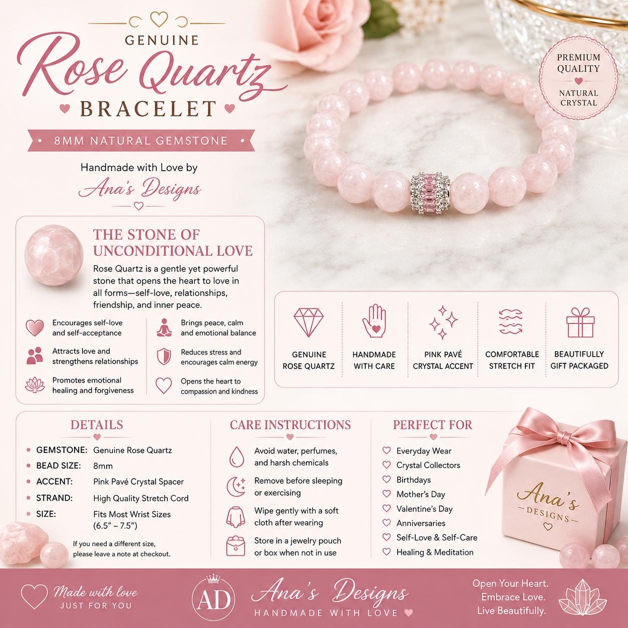 Rose Quartz is known as the Stone of Unconditional Love