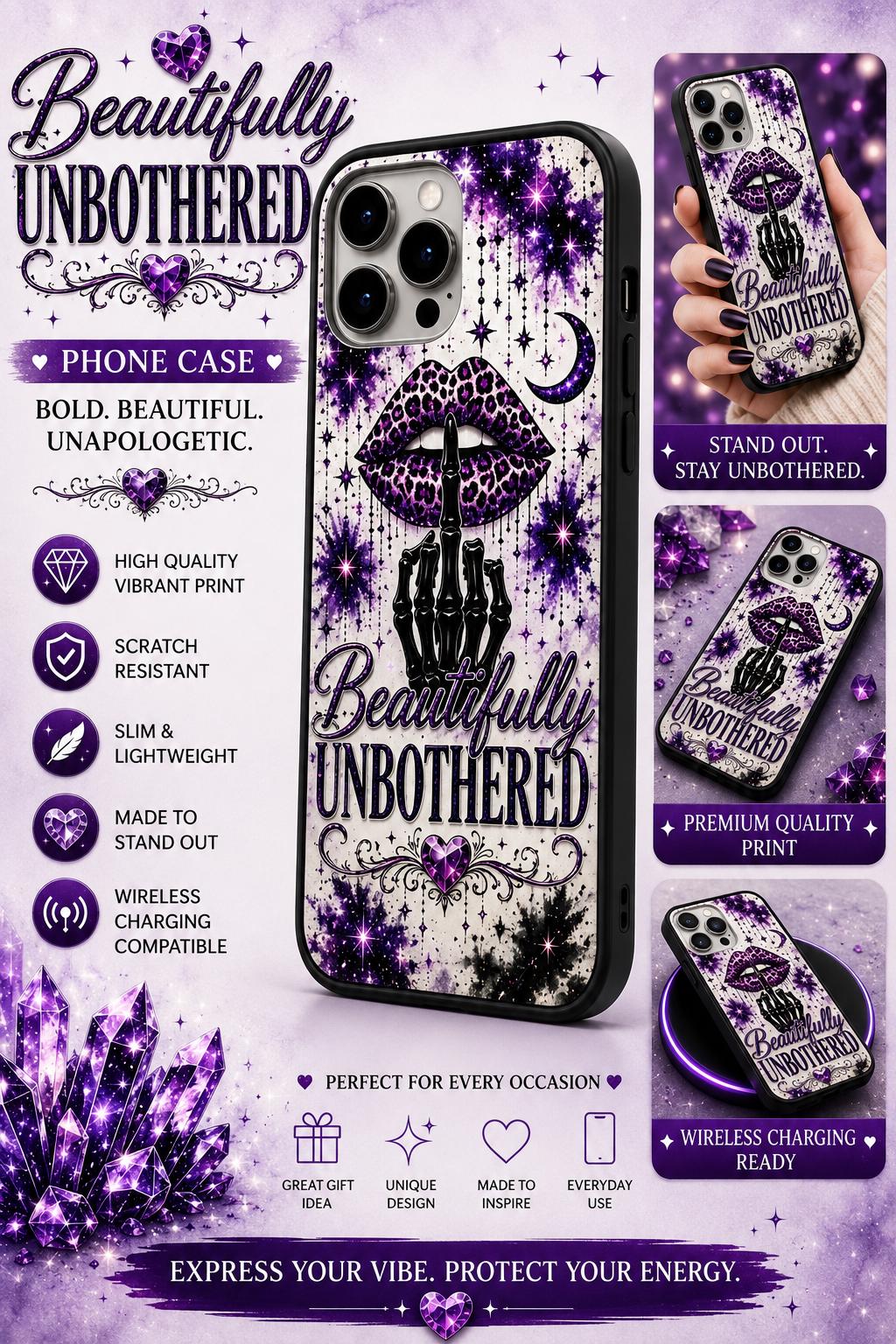 Bold Unapologetic Phone Case: Glitter Lips, Skeleton Hand, Celestial Design
