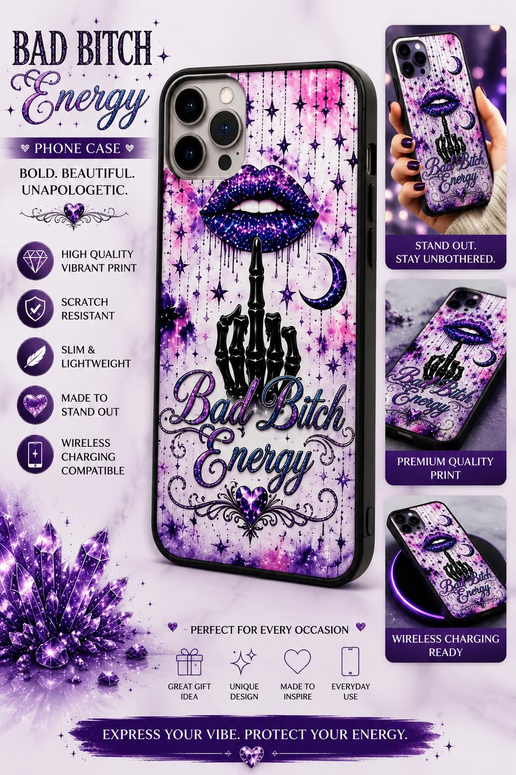 Bold Unapologetic Phone Case: Glitter Lips, Skeleton Hand, Celestial Design