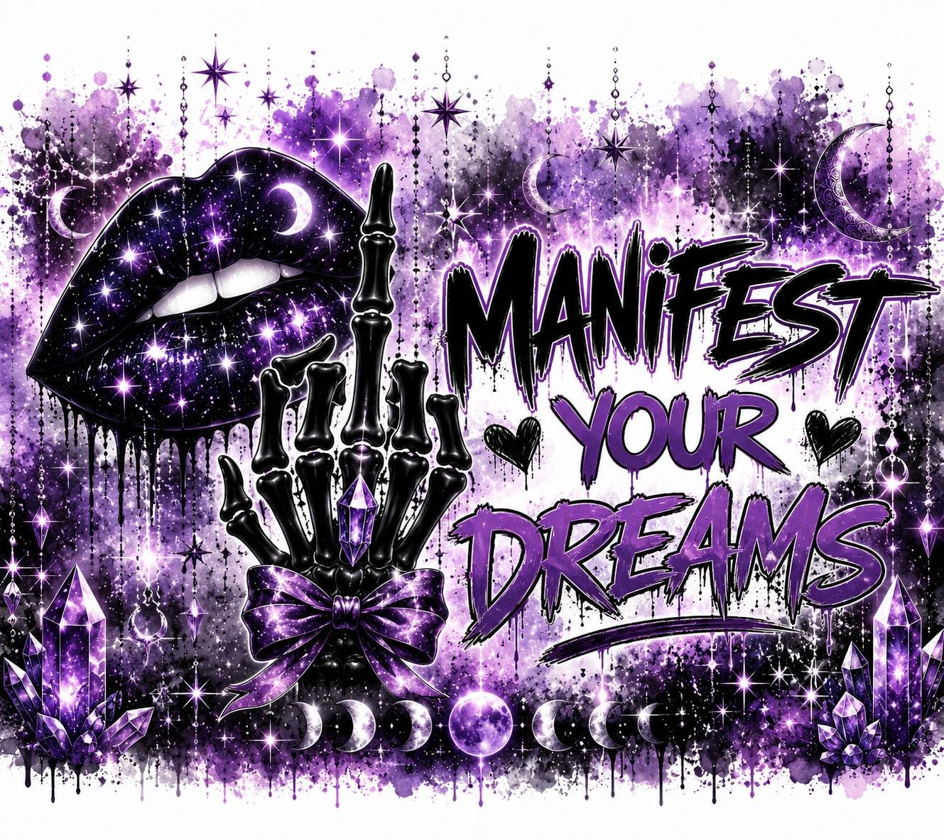 Gothic Skeleton Tumbler | Manifest Dreams, Kindness Free | Sublimation Print