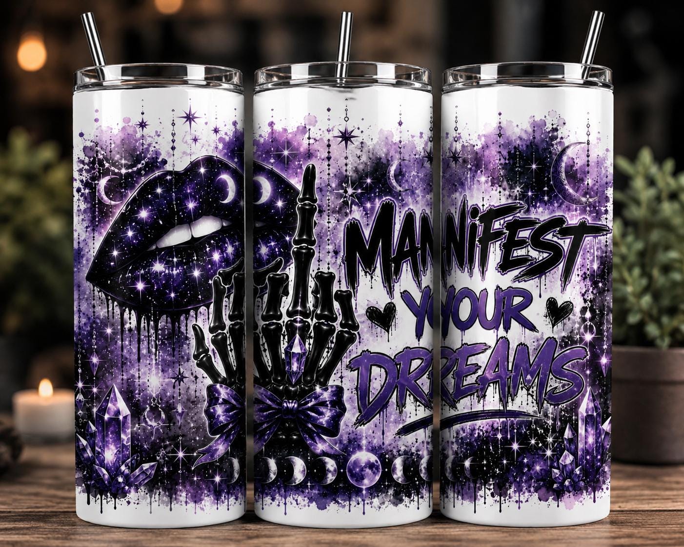 Gothic Skeleton Tumbler | Manifest Dreams, Kindness Free | Sublimation Print