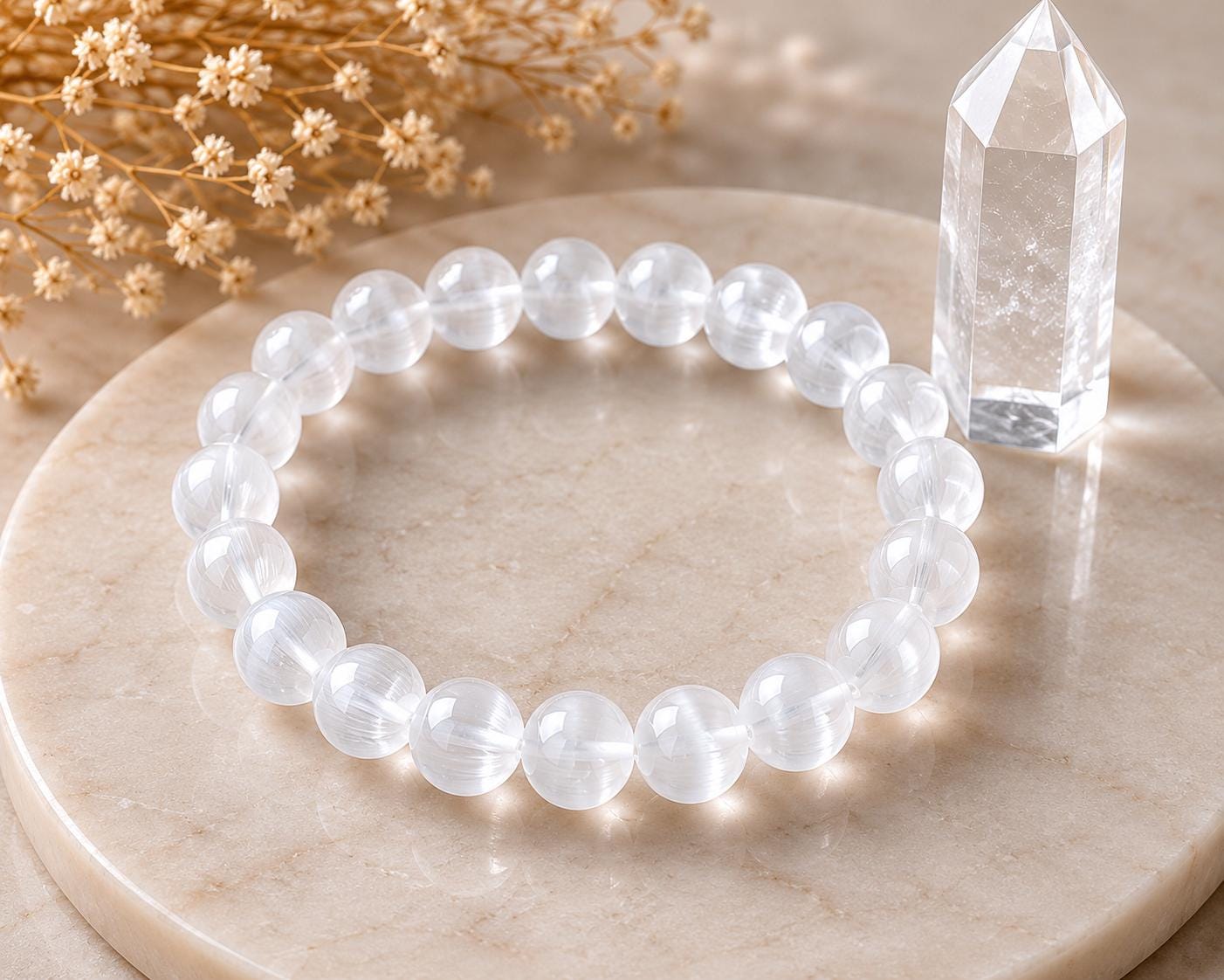 Lunar Veil 8mm Selenite Crystal Bracelet