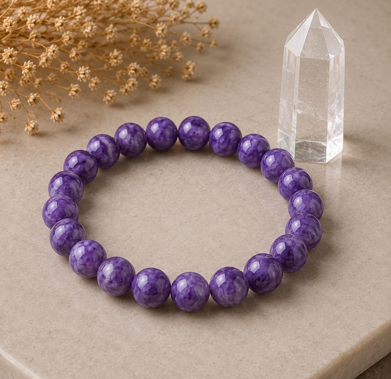 Moonlit Serenity 8mm Amethyst Crystal Bracelet
