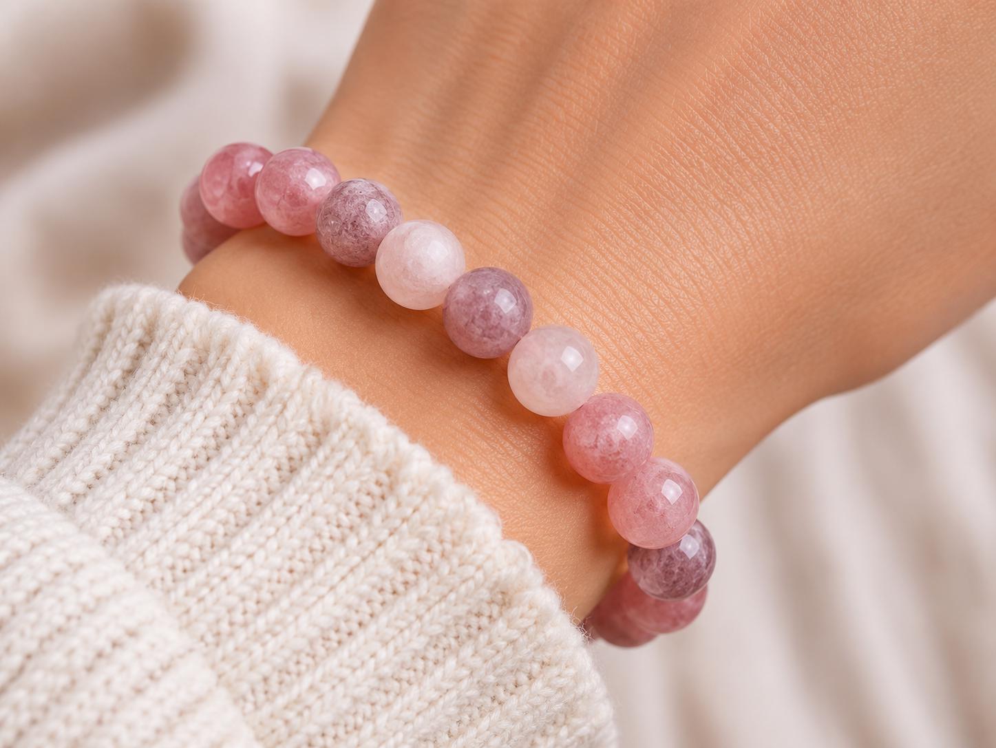 Strawberry Quartz Bracelet • 8mm Genuine Crystal Beads • Love & Emotional Healing