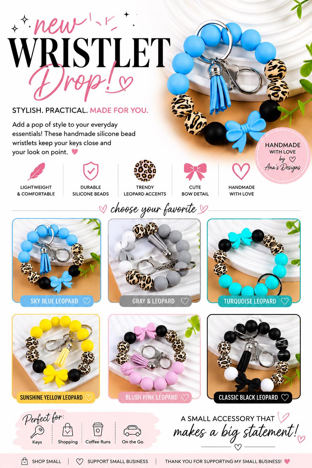 Silicone Bead Wristlet Keychain – Handmade Leopard Print Bracelet, Tassel Key Ring Holder