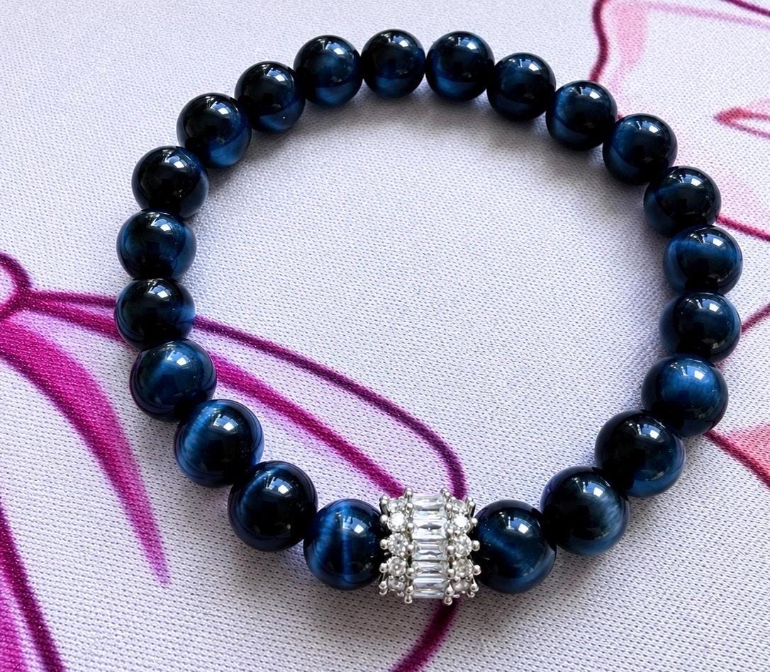 Dark Blue Tiger Eye Bracelet | 8mm