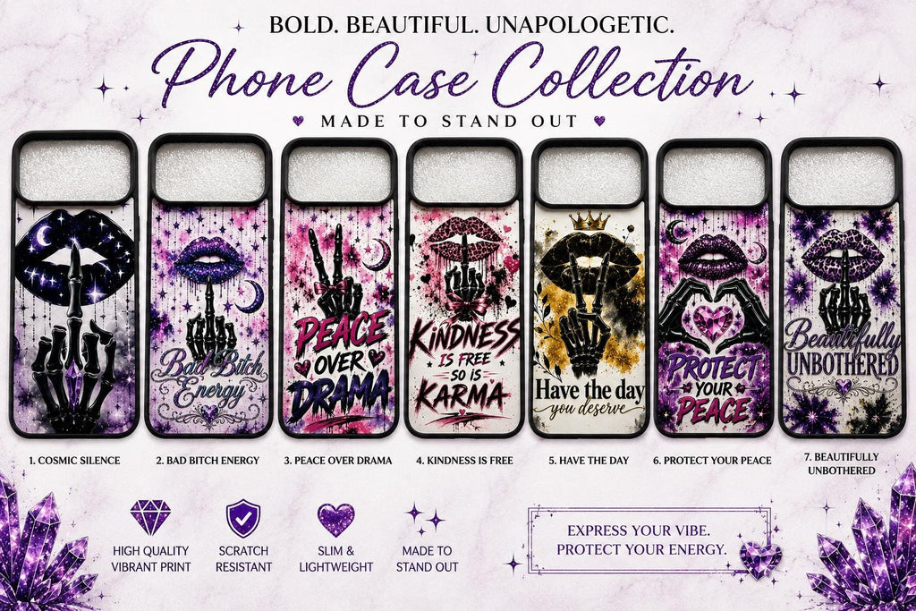 Bold Unapologetic Phone Case: Glitter Lips, Skeleton Hand, Celestial Design