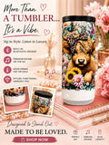 Floral Highland Cow Bluetooth Speaker Tumbler | 16 oz Insulated Can Cooler Cup