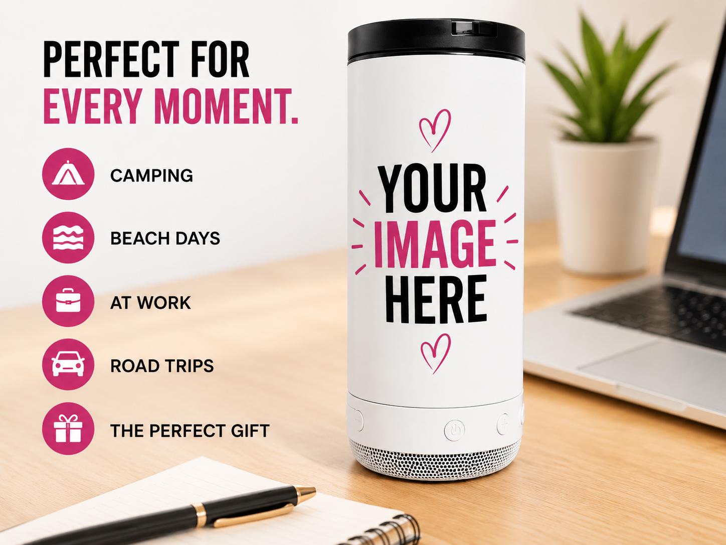 Personalized Photo Bluetooth Speaker Tumbler | 16 oz Can Cooler Beverage Holder