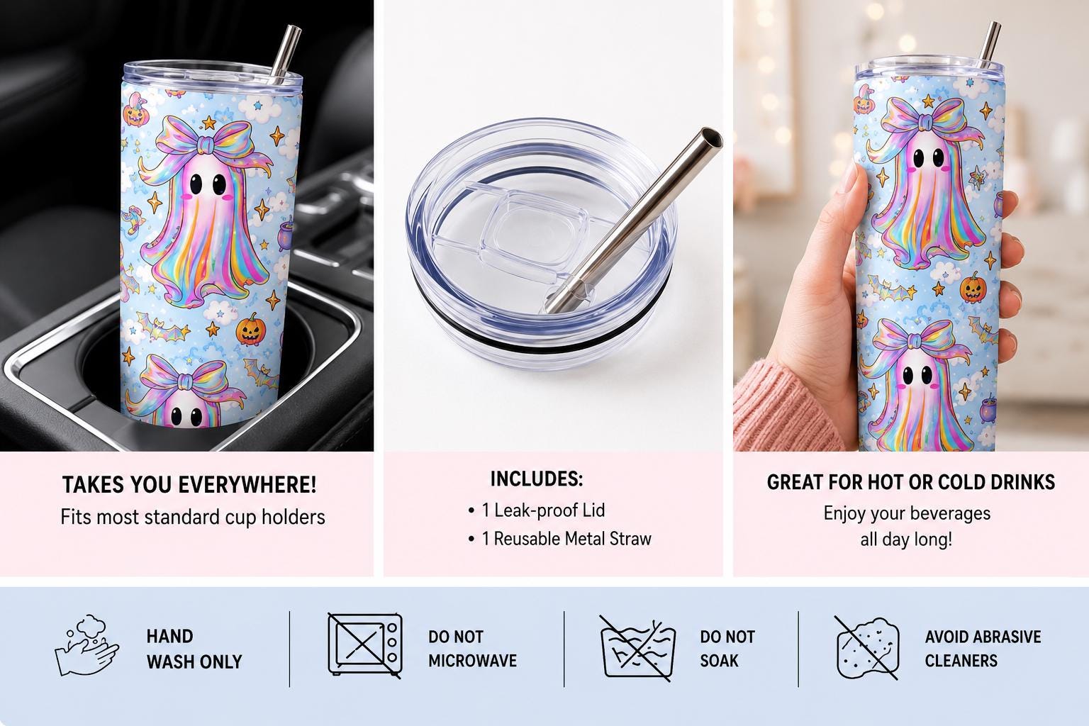 Pastel Rainbow Ghost Halloween 20 oz Skinny Tumbler